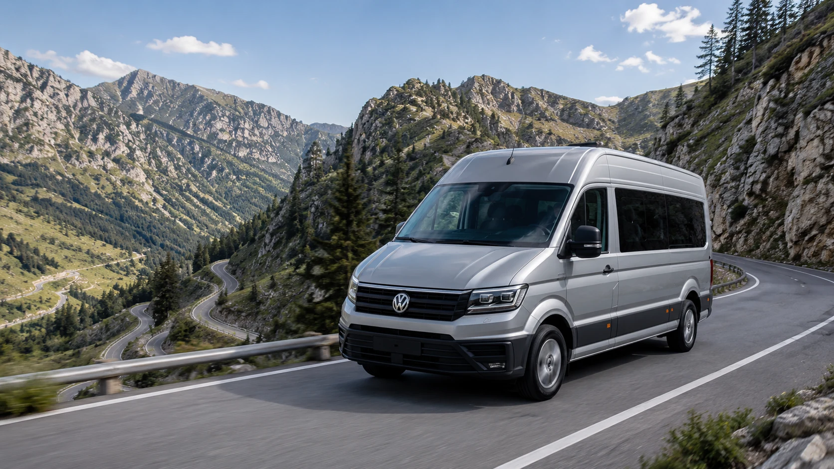 Volkswagen Crafter на горном серпантине